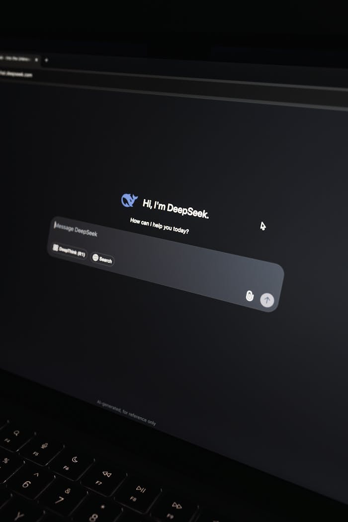 Close-up of an AI chat interface on a laptop screen in a dark setting.